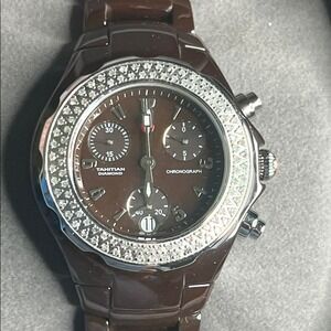 Michele Tahitian Chocolate Ceramic Chronograph Ladies Watch Swiss Movement